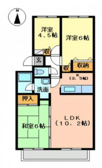 ハイネス楠(3LDK/2階)の間取り写真