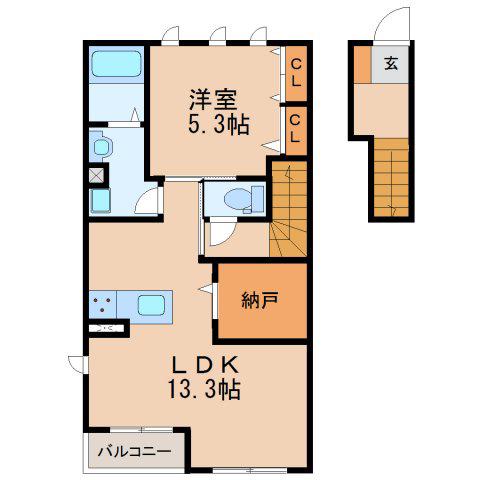 MAISON DE HEIM 弥勒寺 A(1SLDK/2階)の間取り写真