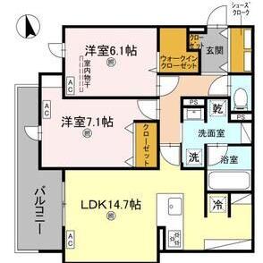 グリーンコート杭全(2LDK/2階)の間取り写真
