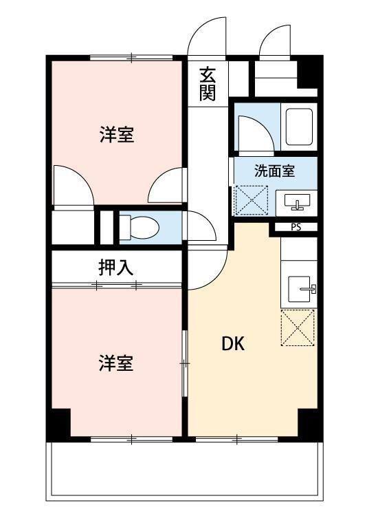 アルデール三郷 B棟(2DK/1階)の間取り写真
