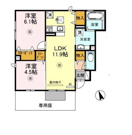 アネックスパル自由が丘(2LDK/1階)の間取り写真