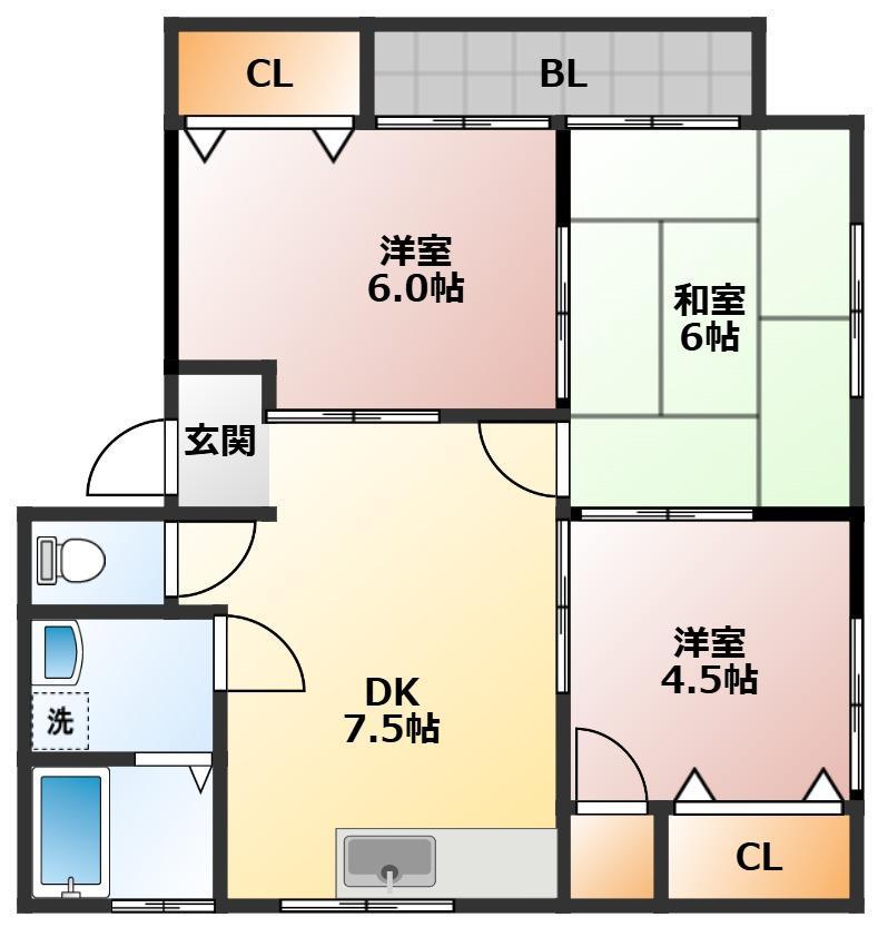 コーポラス文珠(3DK/1階)の間取り写真