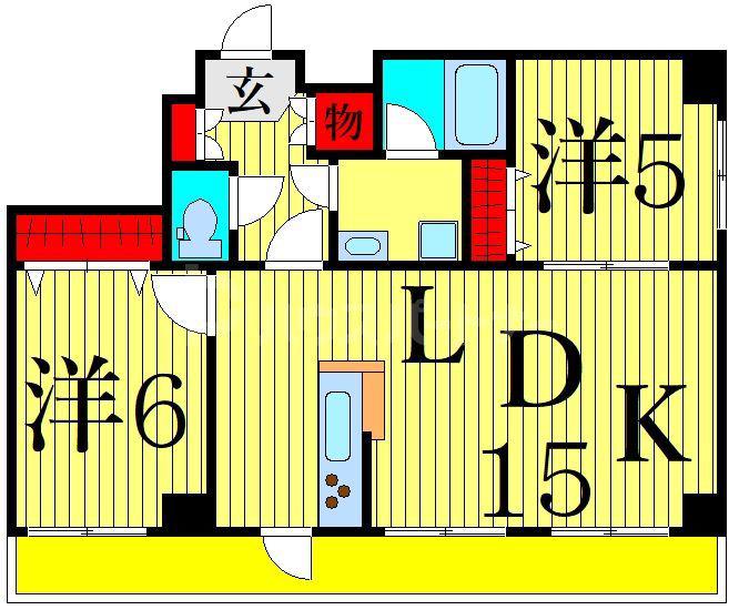 ウィズワン(2LDK/5階)の間取り写真
