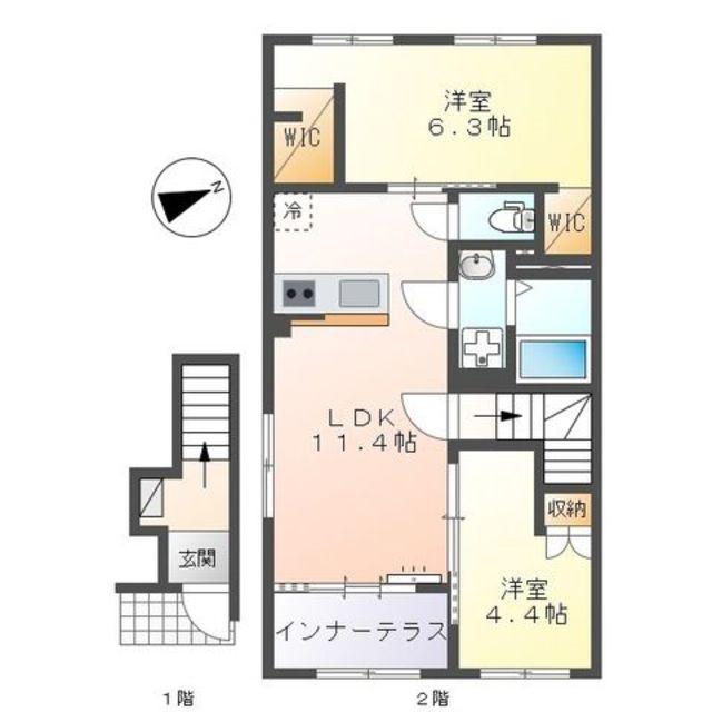 シャインテラス・アベニール(2LDK/2階)の間取り写真