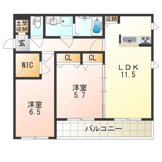 シャーメゾンフルール(2LDK/1階)の間取り写真