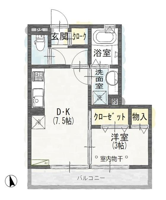 ハレアカラ (1DK/1階)の間取り写真