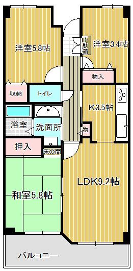 グランディール紫竹山(2SLDK/5階)の間取り写真