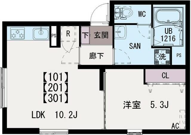 清水II(1LDK/1階)の間取り写真