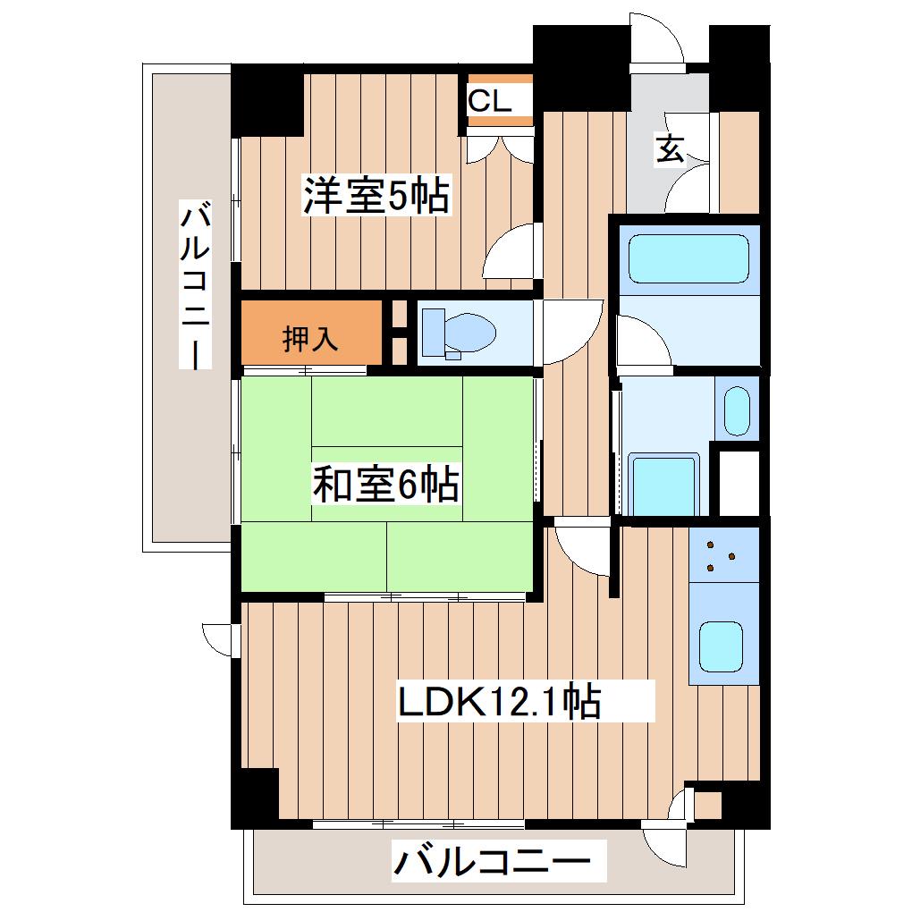 フレール仙台泉中央(2LDK/2階)の間取り写真