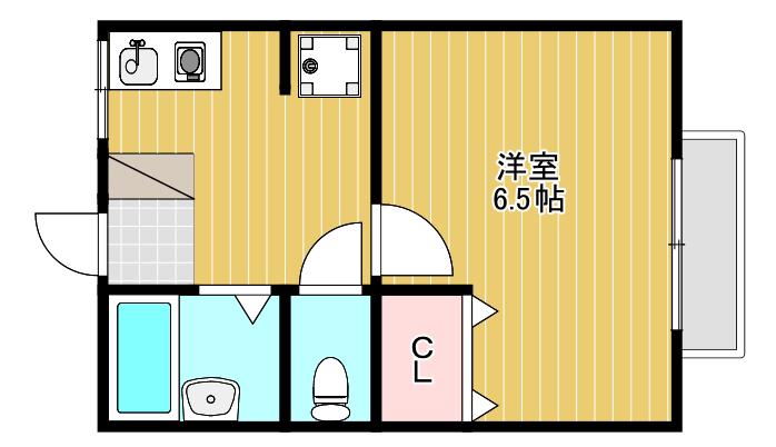 シングルプラン(1K/1階)の間取り写真