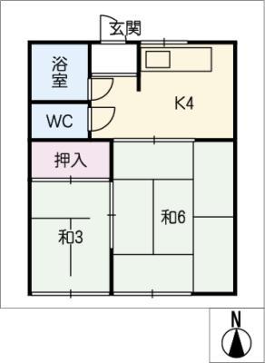 桃花荘(2K/1階)の間取り写真