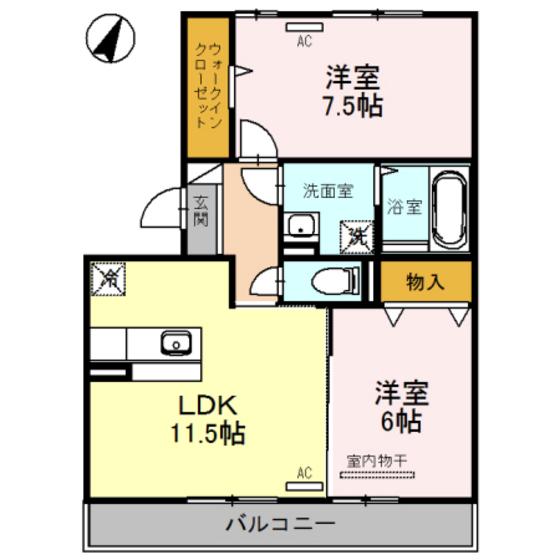 リビングタウン堀川町A棟(2LDK/1階)の間取り写真