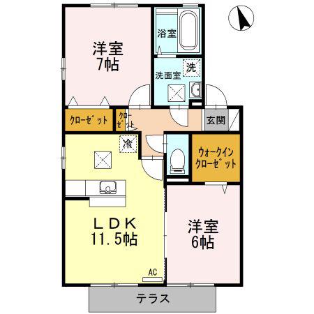 リビングタウン岩国B(2LDK/2階)の間取り写真