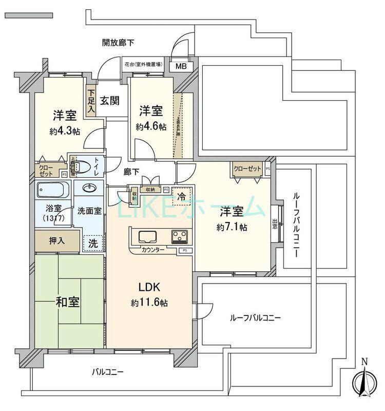 船橋ヒルズ(4LDK/7階)の間取り写真