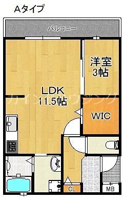 アドマス鶴原E棟(1LDK/2階)の間取り写真