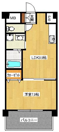 シャトー新山口(1LDK/3階)の間取り写真