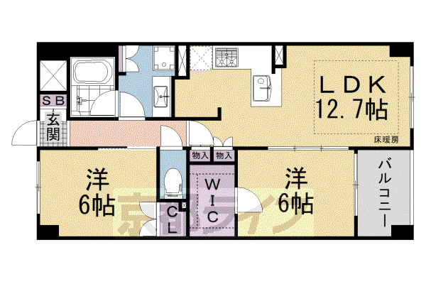 ラシュレ京都西大路(2LDK/4階)の間取り写真