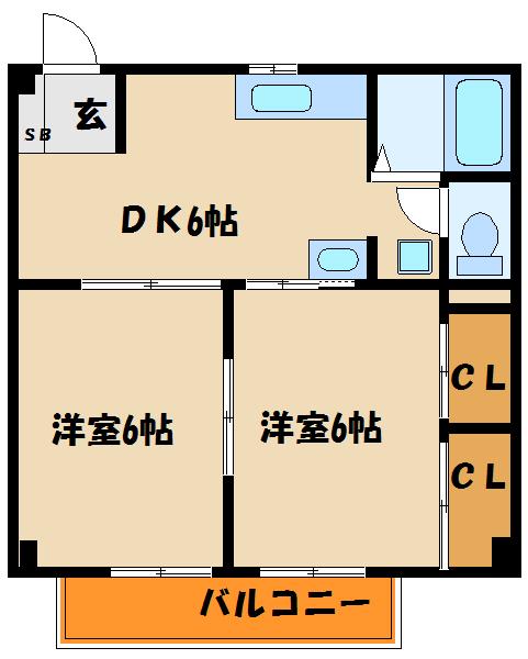 ウインズハイツII(2DK/1階)の間取り写真