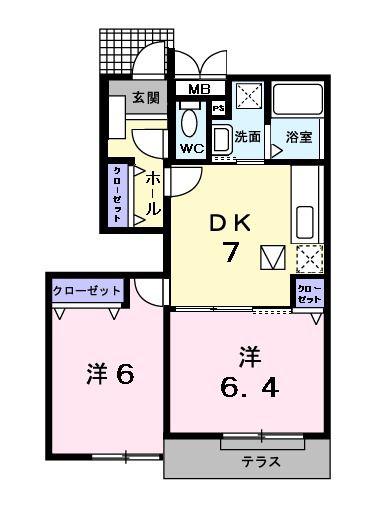 フィオーレII(2DK/1階)の間取り写真