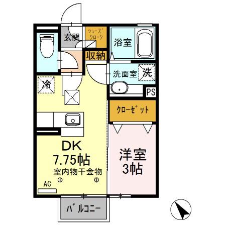 ブラウン シャトー F(1DK/1階)の間取り写真