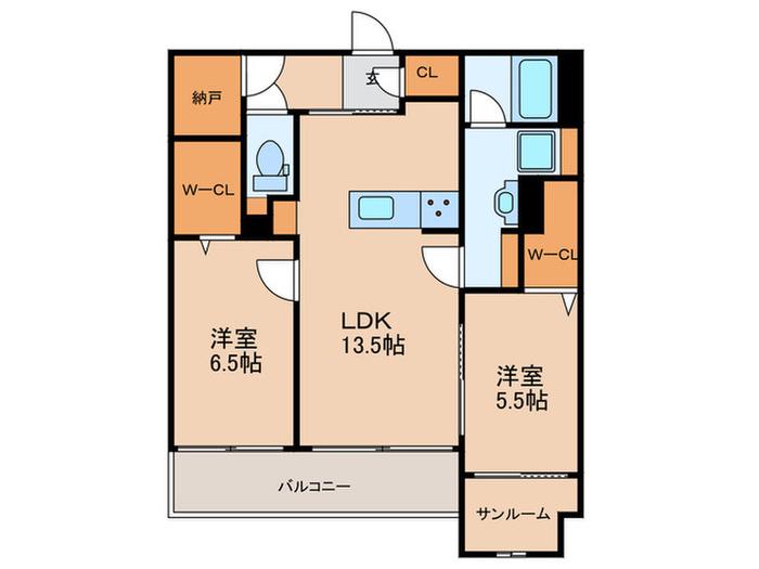 ブルースカイ平原(2LDK/2階)の間取り写真