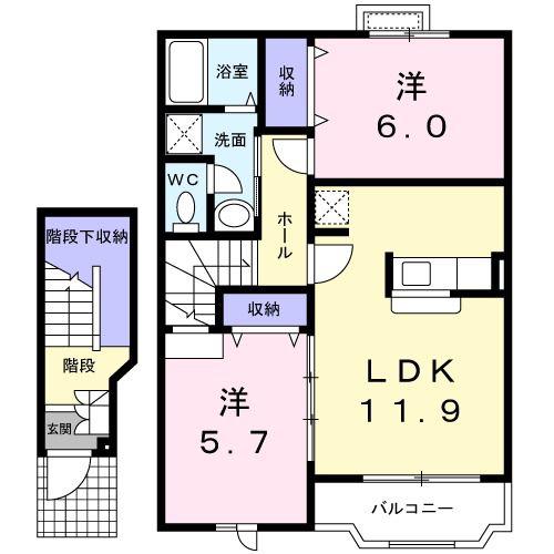 エクセレンテ北原A(2LDK/2階)の間取り写真