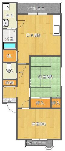 千里山西コーポ第3ビル(2DK/2階)の間取り写真