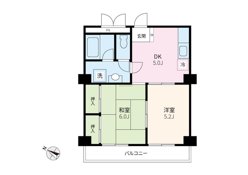 レイハウス横濱鶴見1(2DK/3階)の間取り写真