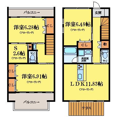 グランヴェール(3SLDK/1階)の間取り写真