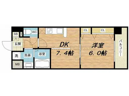 ラナップスクエア堺筋本町(1DK/11階)の間取り写真