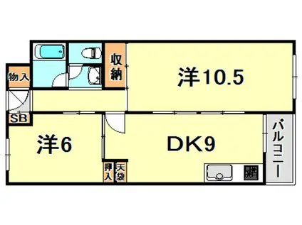 夢野ハイタウン1号棟(2DK/6階)の間取り写真