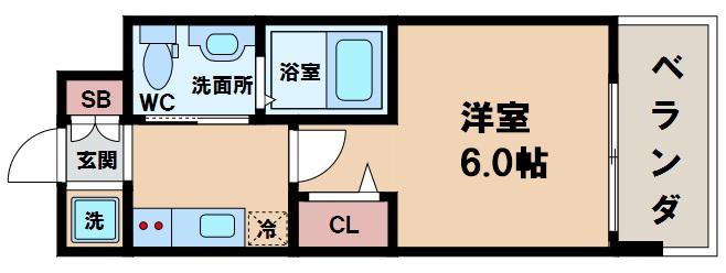 ラクラス阿倍野元町(1K/2階)の間取り写真