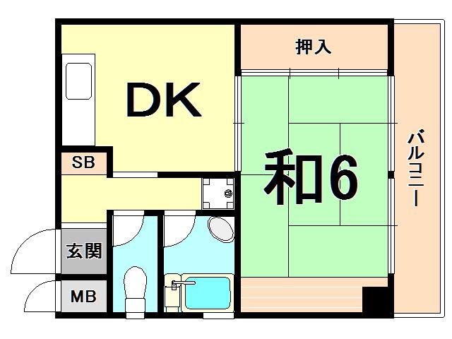 サンパールビル(1DK/4階)の間取り写真