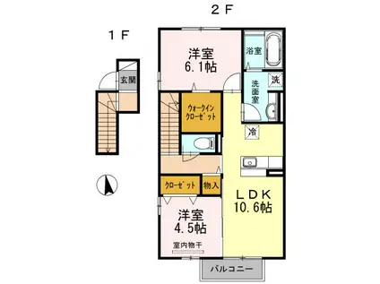 ノールマルシェ A棟(2LDK/2階)の間取り写真