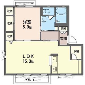 ラフォーレ若松原A(1LDK/1階)の間取り写真