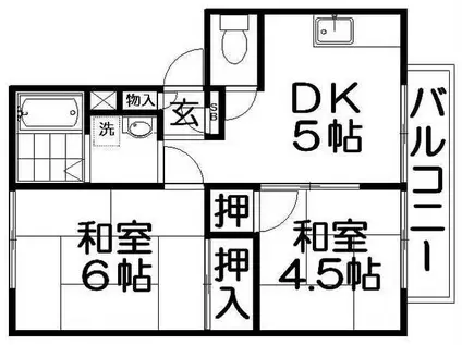 石橋ハイツA棟(2DK/2階)の間取り写真