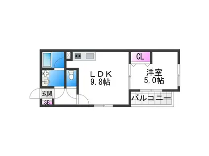 MI・CASA阿倍野昭和町(1LDK/3階)の間取り写真