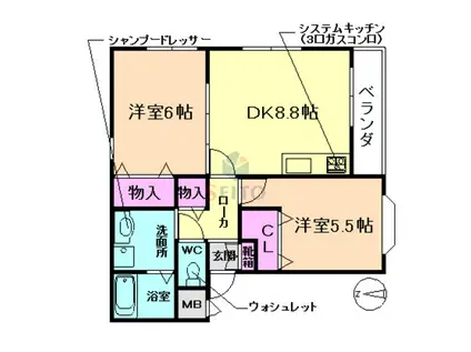 サニーコート小曽根(2LDK/2階)の間取り写真