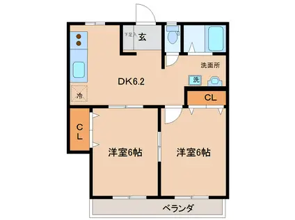 エンゼル(2DK/2階)の間取り写真