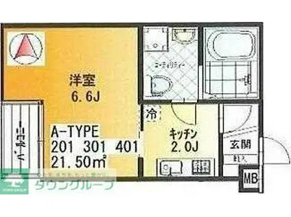 ボヌール蒲生(1K/4階)の間取り写真