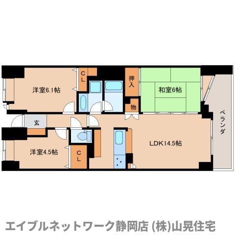 グランディオス常盤(3LDK/12階)の間取り写真