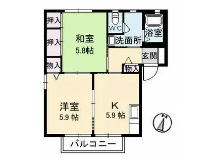 サリーレ太陽II B棟(2K/2階)の間取り写真