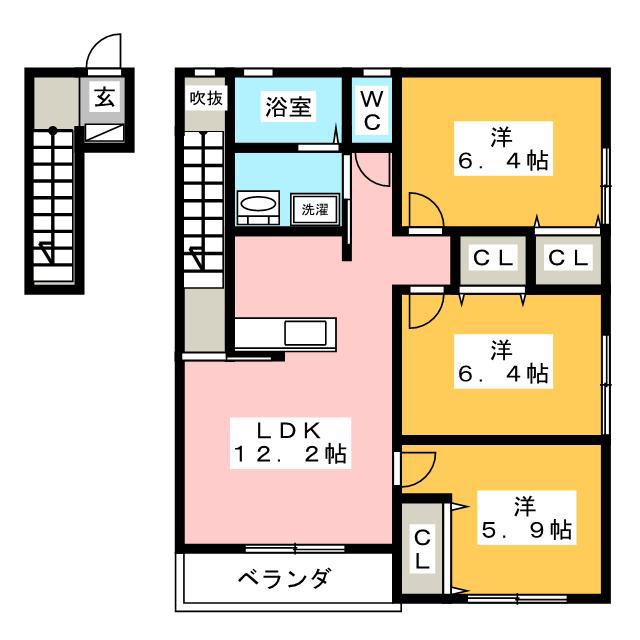 エラン・ド・オール新原(3LDK/2階)の間取り写真