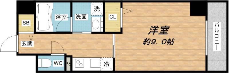 ドゥーエ立売堀(1K/9階)の間取り写真