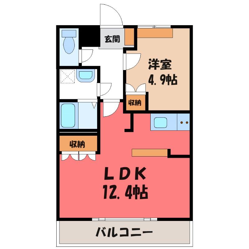 ＪＲ両毛線 伊勢崎駅 徒歩52分 2階建 築20年(1LDK/2階)の間取り写真