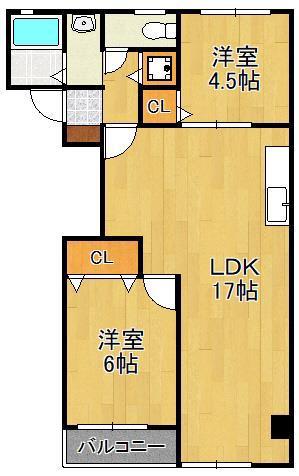 中津口小住ビル(2LDK/4階)の間取り写真