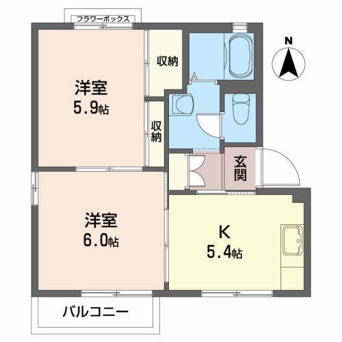 ハウスリーフ(2K/2階)の間取り写真