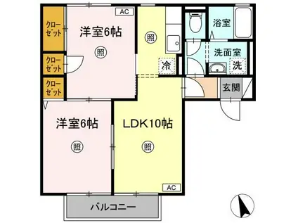 パストラル米原B棟(2LDK/2階)の間取り写真