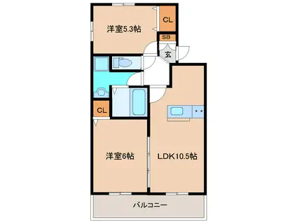 エスポワール・M(2LDK/1階)の間取り写真