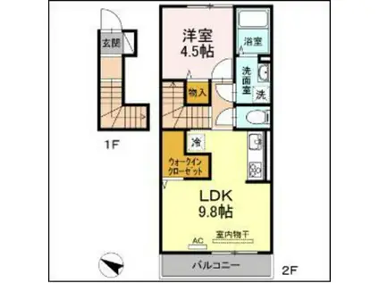 コンフォルトヒルズ(1LDK/2階)の間取り写真